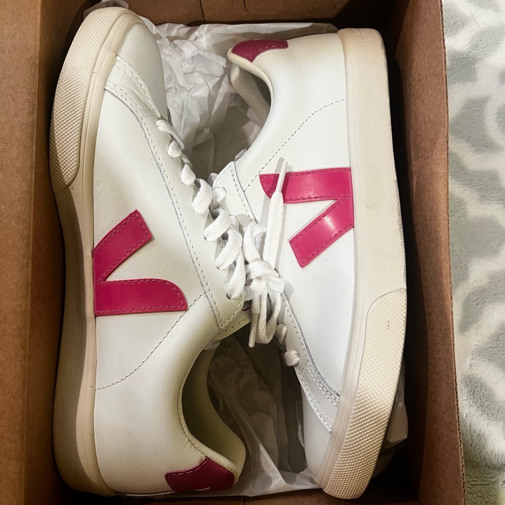 White Sneakers with Pink Accents